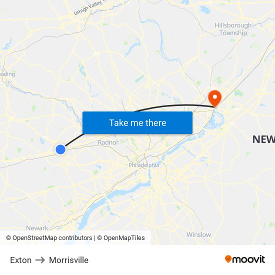Exton to Morrisville map