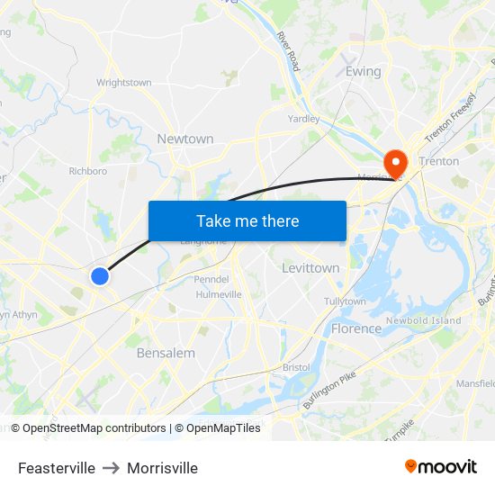 Feasterville to Morrisville map