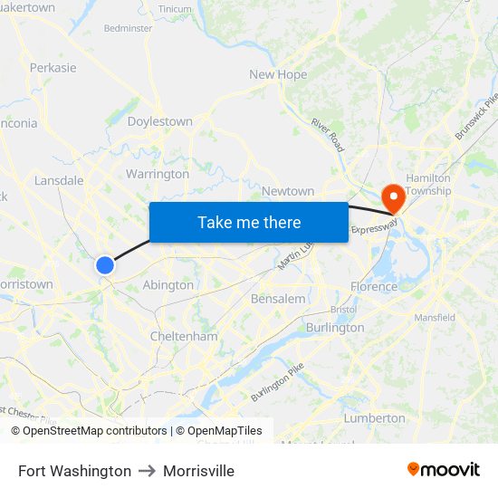 Fort Washington to Morrisville map