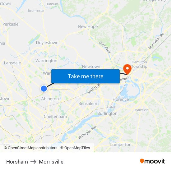 Horsham to Morrisville map