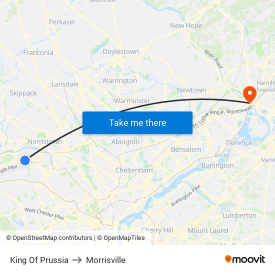 King Of Prussia to Morrisville map