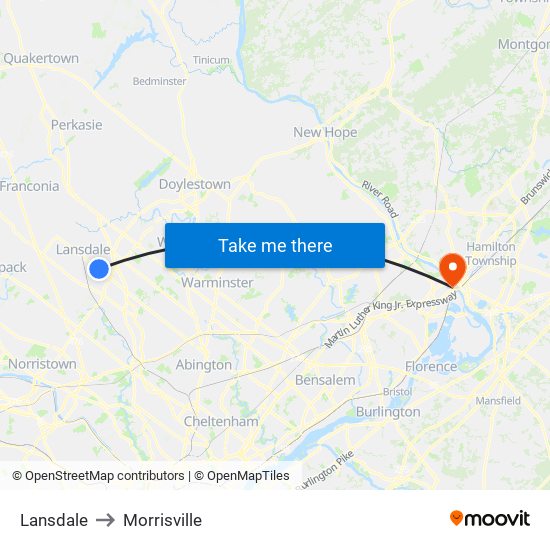 Lansdale to Morrisville map