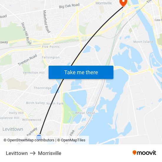 Levittown to Morrisville map