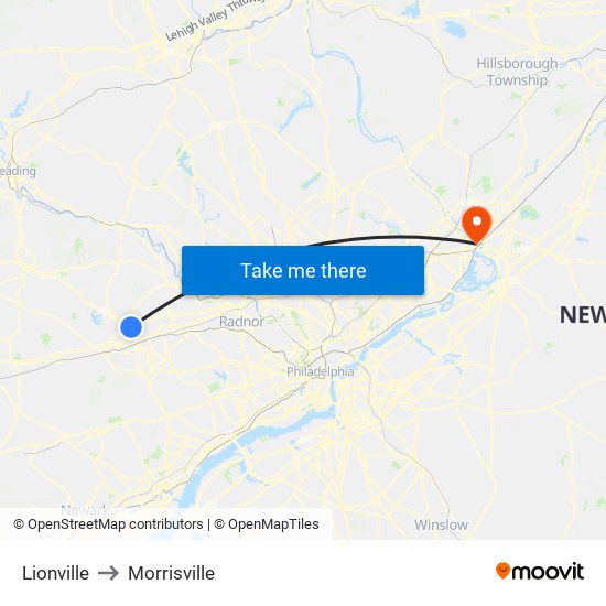 Lionville to Morrisville map