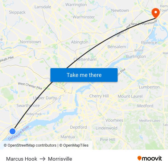 Marcus Hook to Morrisville map