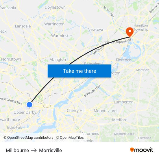 Millbourne to Morrisville map