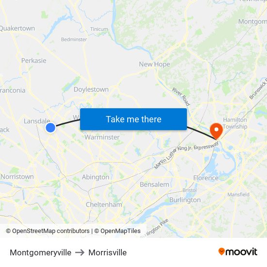 Montgomeryville to Morrisville map