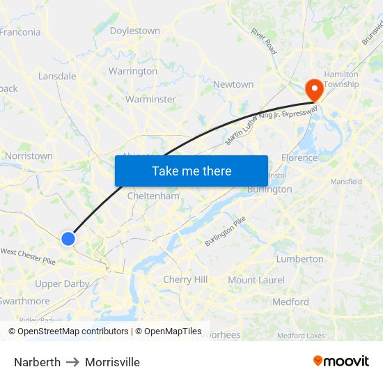 Narberth to Morrisville map