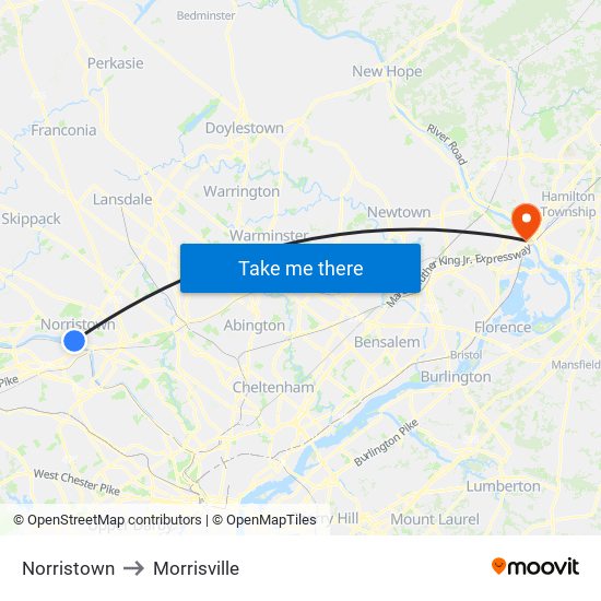 Norristown to Morrisville map