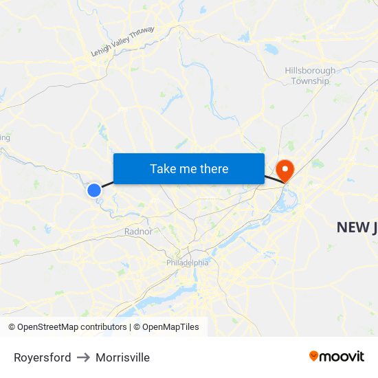 Royersford to Morrisville map