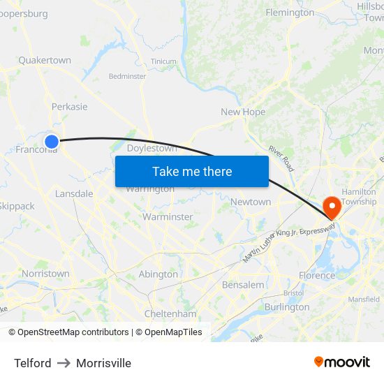 Telford to Morrisville map