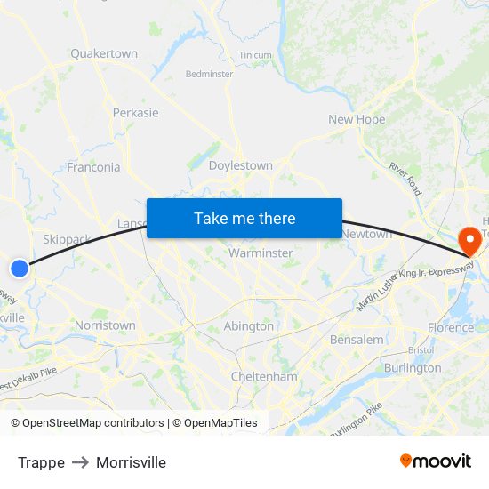 Trappe to Morrisville map