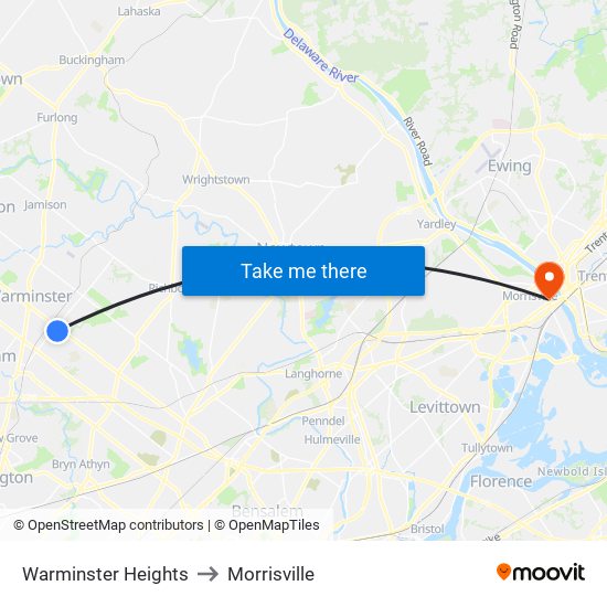 Warminster Heights to Morrisville map