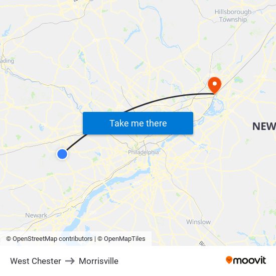 West Chester to Morrisville map