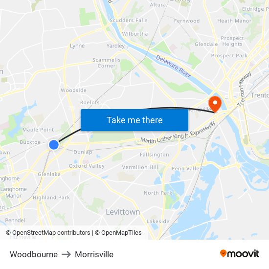 Woodbourne to Morrisville map
