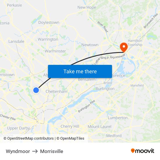 Wyndmoor to Morrisville map