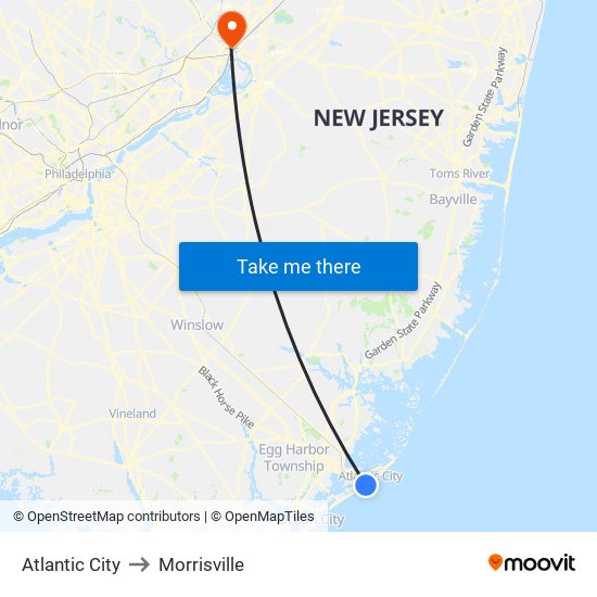 Atlantic City to Morrisville map