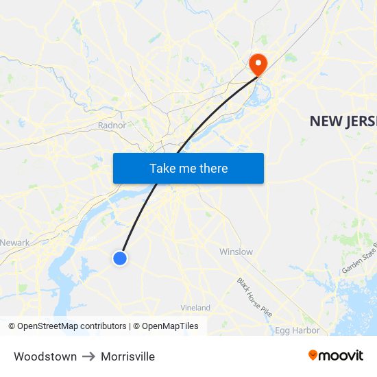 Woodstown to Morrisville map