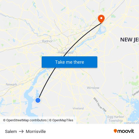 Salem to Morrisville map