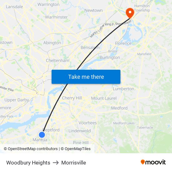 Woodbury Heights to Morrisville map
