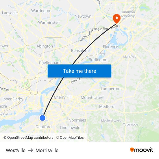 Westville to Morrisville map