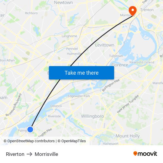 Riverton to Morrisville map