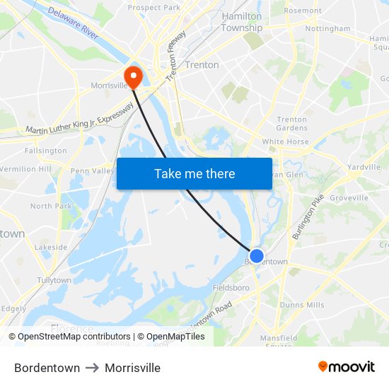 Bordentown to Morrisville map