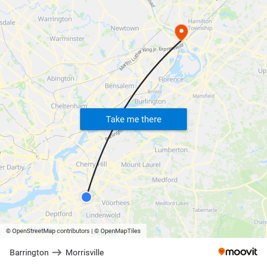 Barrington to Morrisville map