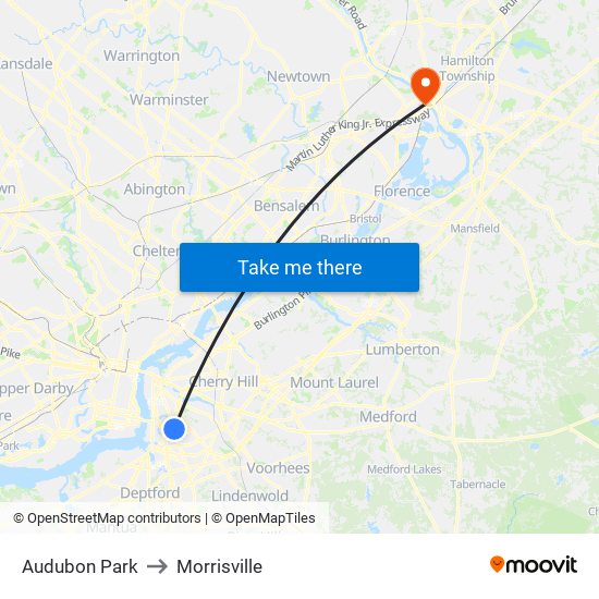 Audubon Park to Morrisville map