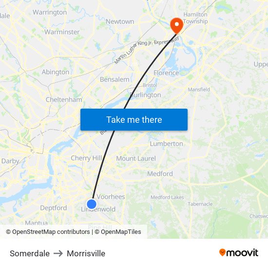 Somerdale to Morrisville map