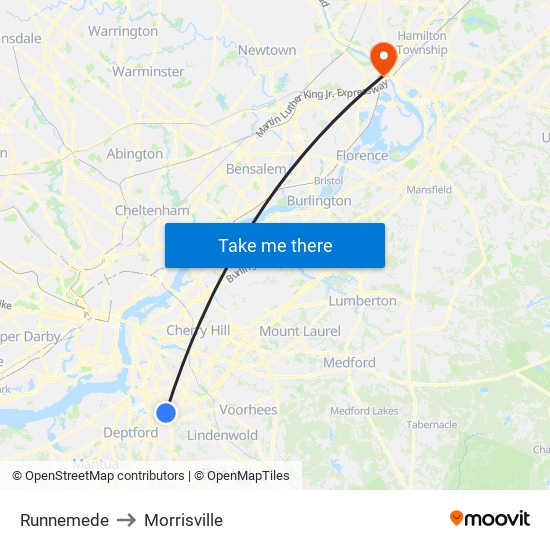 Runnemede to Morrisville map