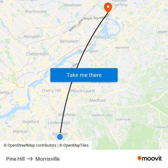 Pine Hill to Morrisville map