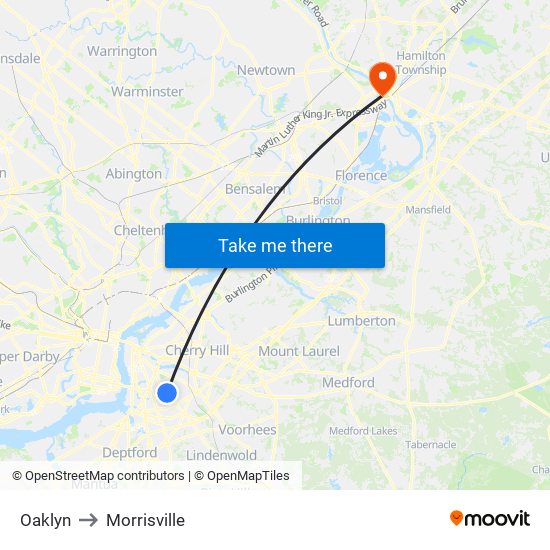 Oaklyn to Morrisville map