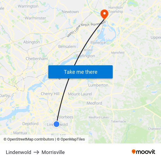 Lindenwold to Morrisville map