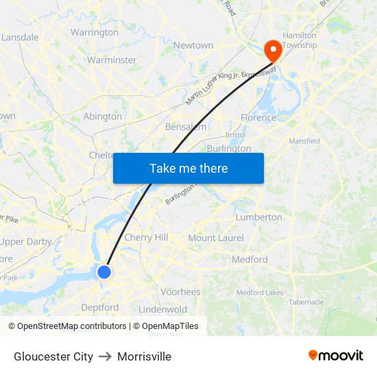 Gloucester City to Morrisville map