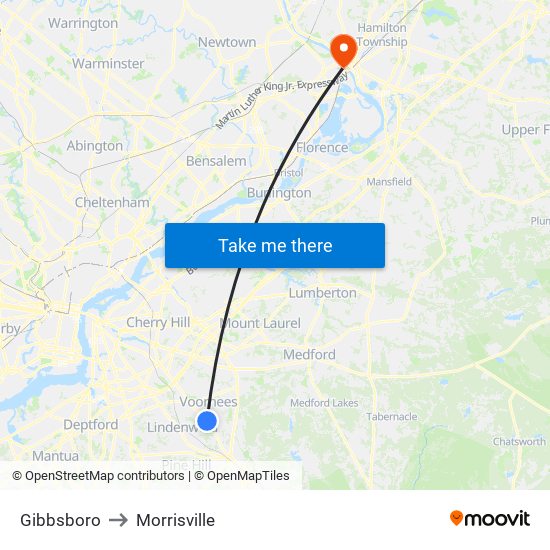 Gibbsboro to Morrisville map