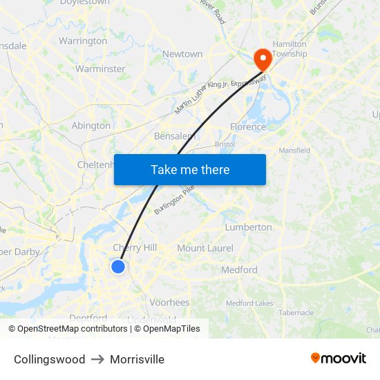 Collingswood to Morrisville map
