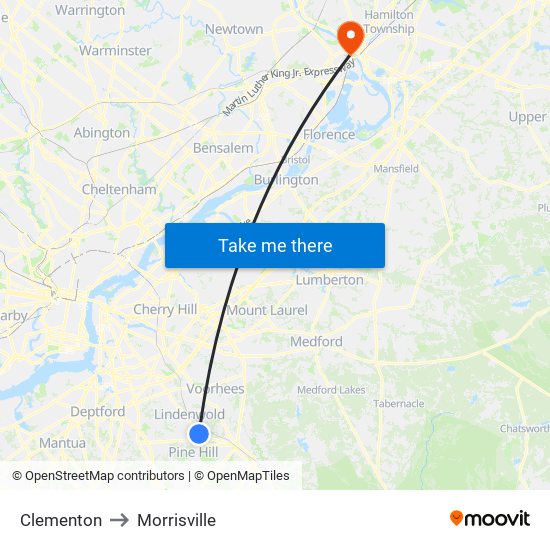Clementon to Morrisville map