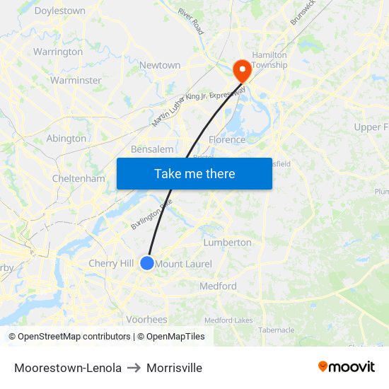 Moorestown-Lenola to Morrisville map