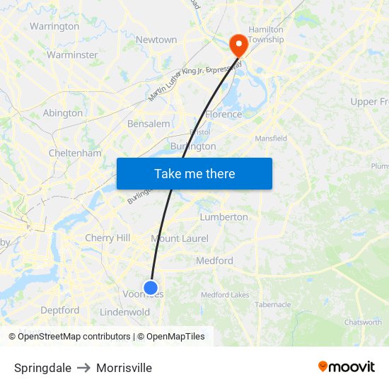 Springdale to Morrisville map