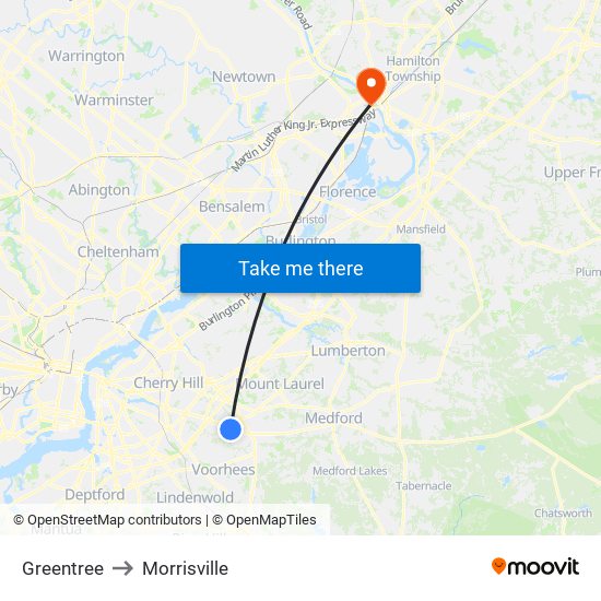 Greentree to Morrisville map
