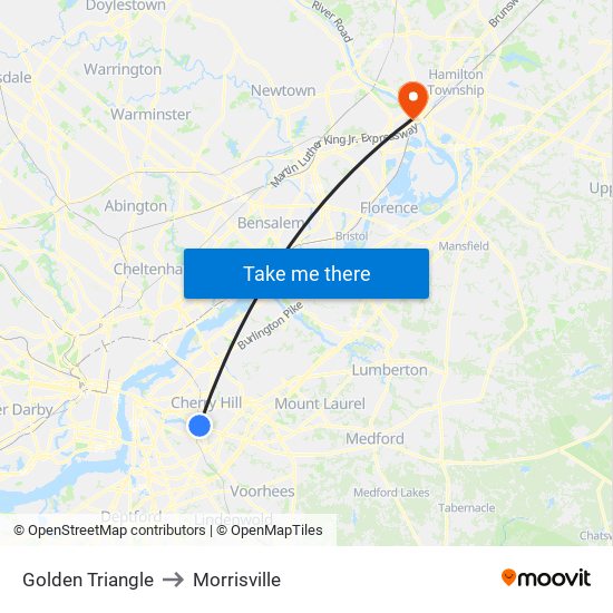 Golden Triangle to Morrisville map