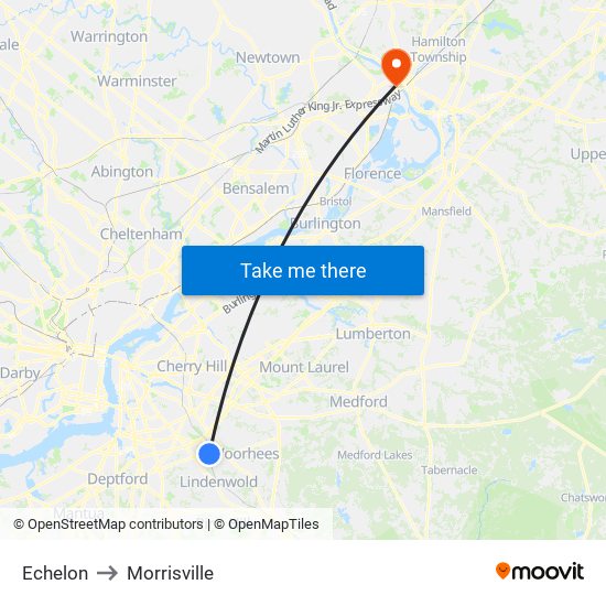 Echelon to Morrisville map