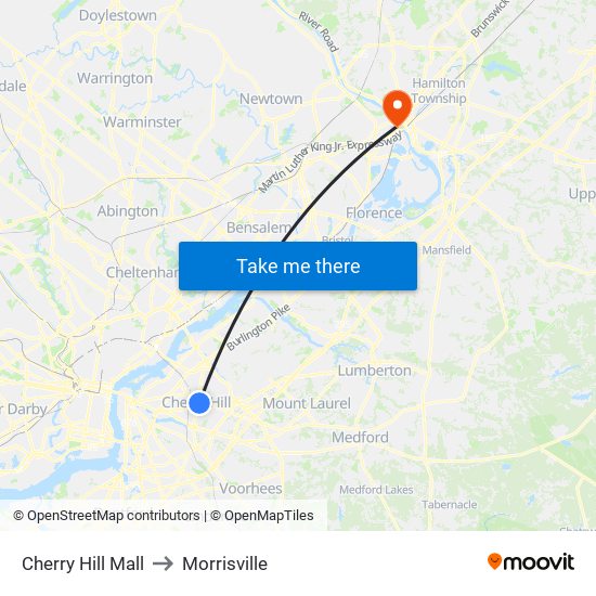 Cherry Hill Mall to Morrisville map