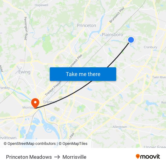 Princeton Meadows to Morrisville map