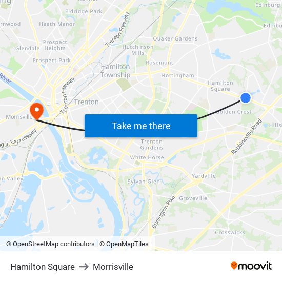 Hamilton Square to Morrisville map