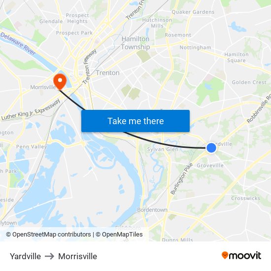 Yardville to Morrisville map