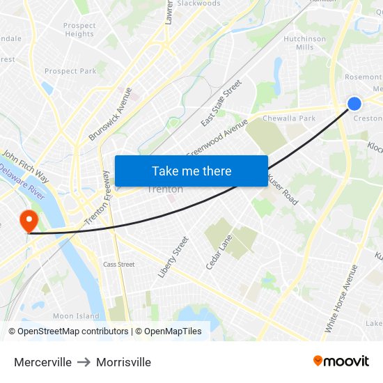 Mercerville to Morrisville map