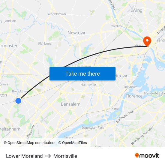 Lower Moreland to Morrisville map