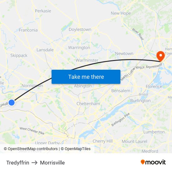 Tredyffrin to Morrisville map